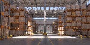 view of a warehouse interior full of boxes and crates